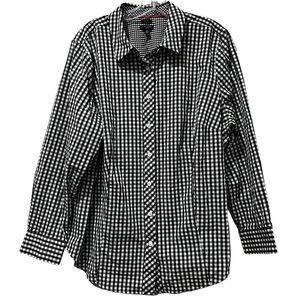 Talbots 18 Black and White Gingham Long Sleeve Button Down Shirt No Iron G1